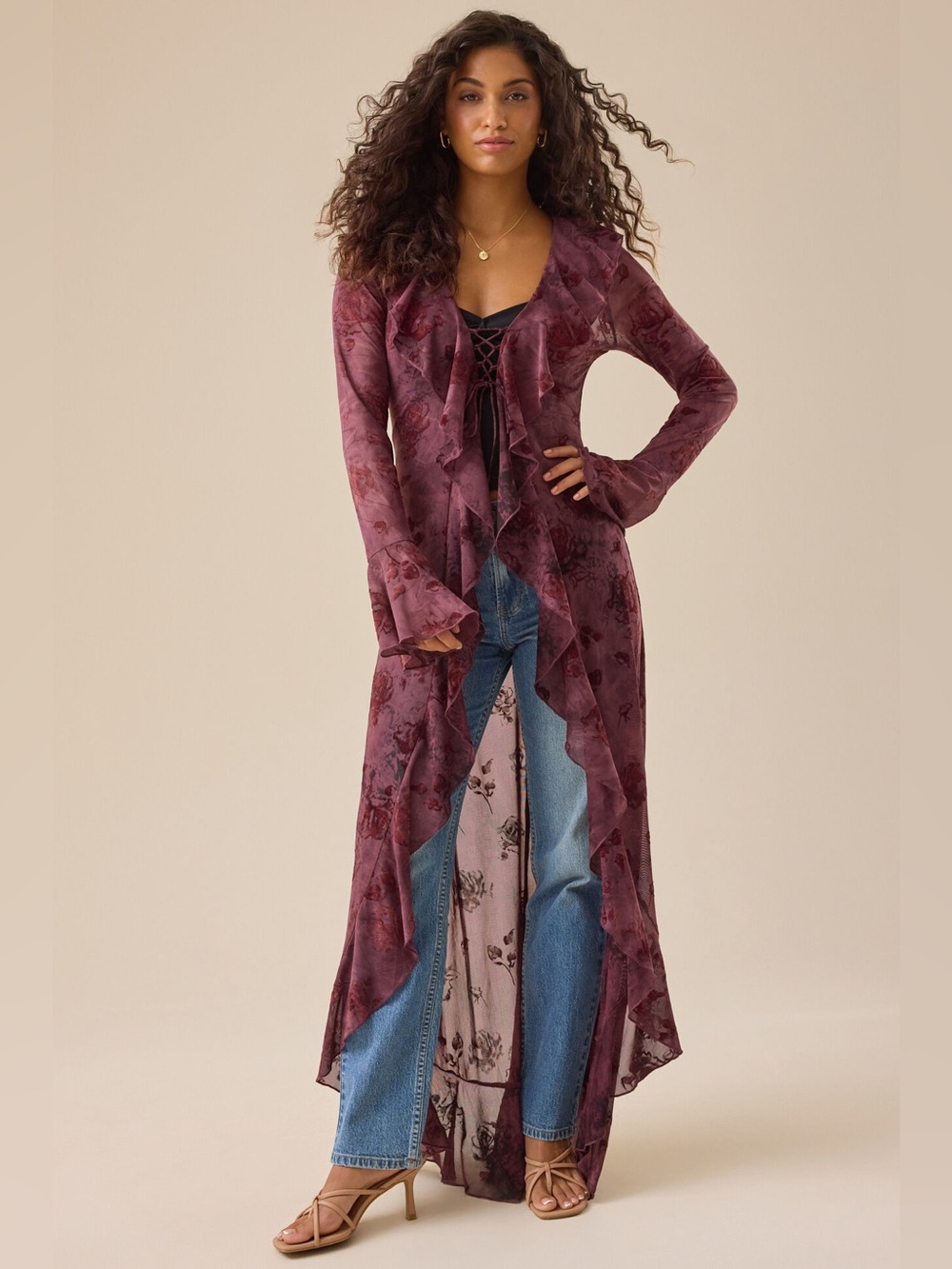 Vivienne floral ruffle kimono set